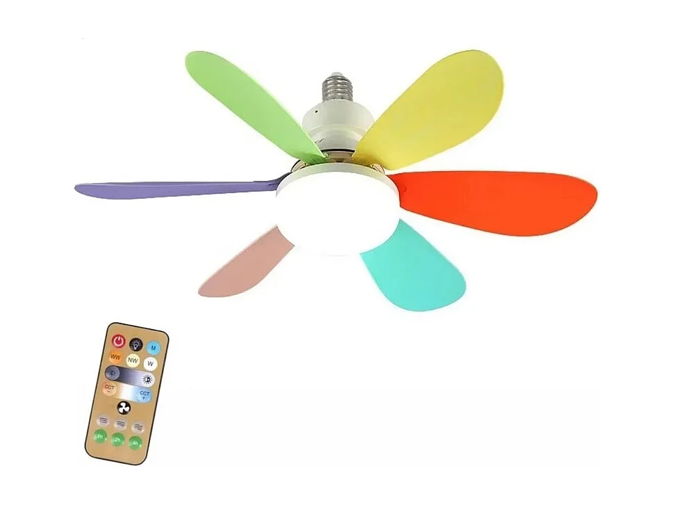 Ventilateur de plafond LED E27 30 W avec variateur à distance pour salon, bureau et maison, 85-265 V, couleur