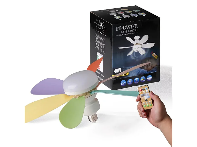 Ventilateur de plafond LED E27 30 W avec variateur à distance pour salon, bureau et maison, 85-265 V, couleur