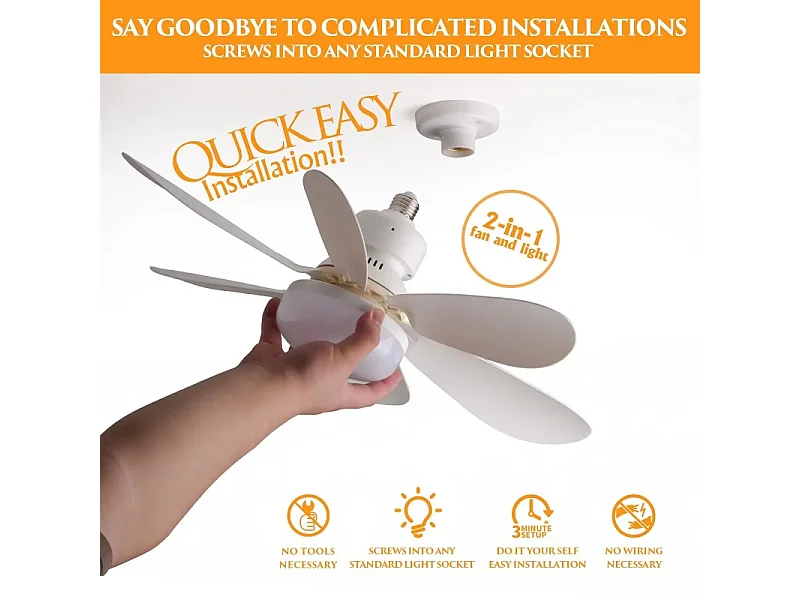Ventilateur de plafond LED E27 30 W avec variateur à distance pour salon, bureau et maison, 85-265 V, couleur