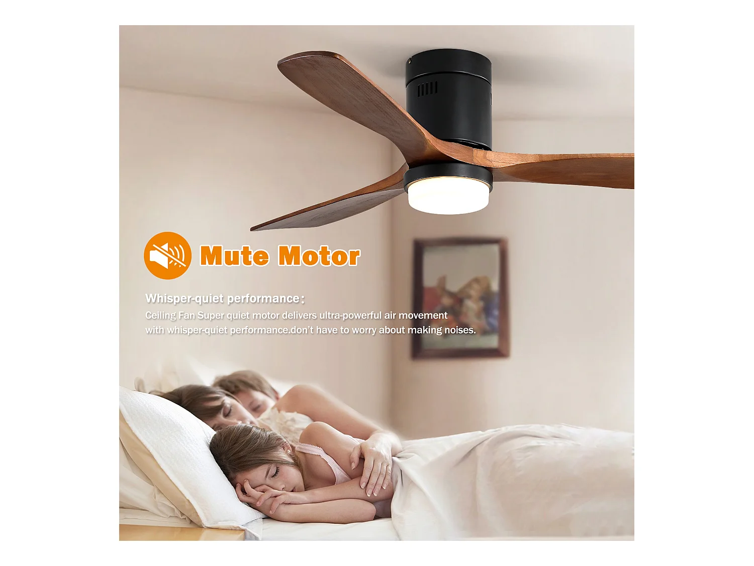 Ventilateur Plafond Bois 132 cm avec LED – Moteur DC Réversible 6 Vitesses – Silencieux – Pour Salon, Chambre, Patio