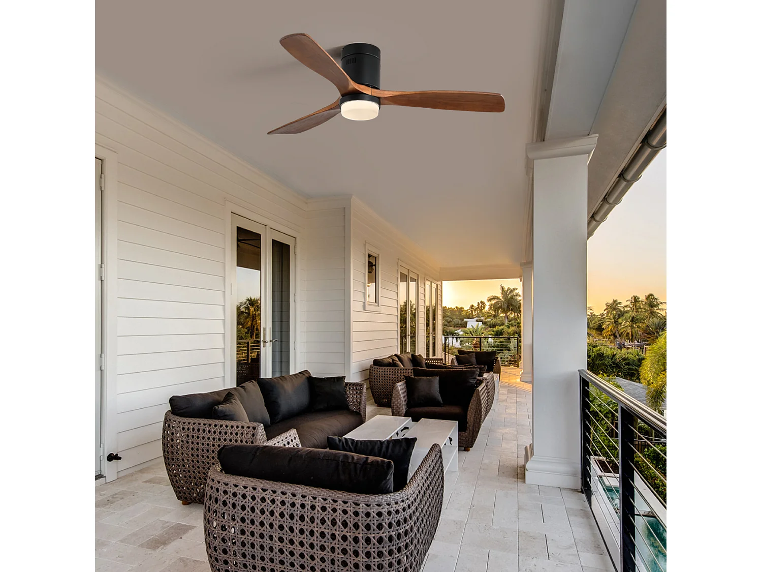 Ventilateur Plafond Bois 132 cm avec LED – Moteur DC Réversible 6 Vitesses – Silencieux – Pour Salon, Chambre, Patio