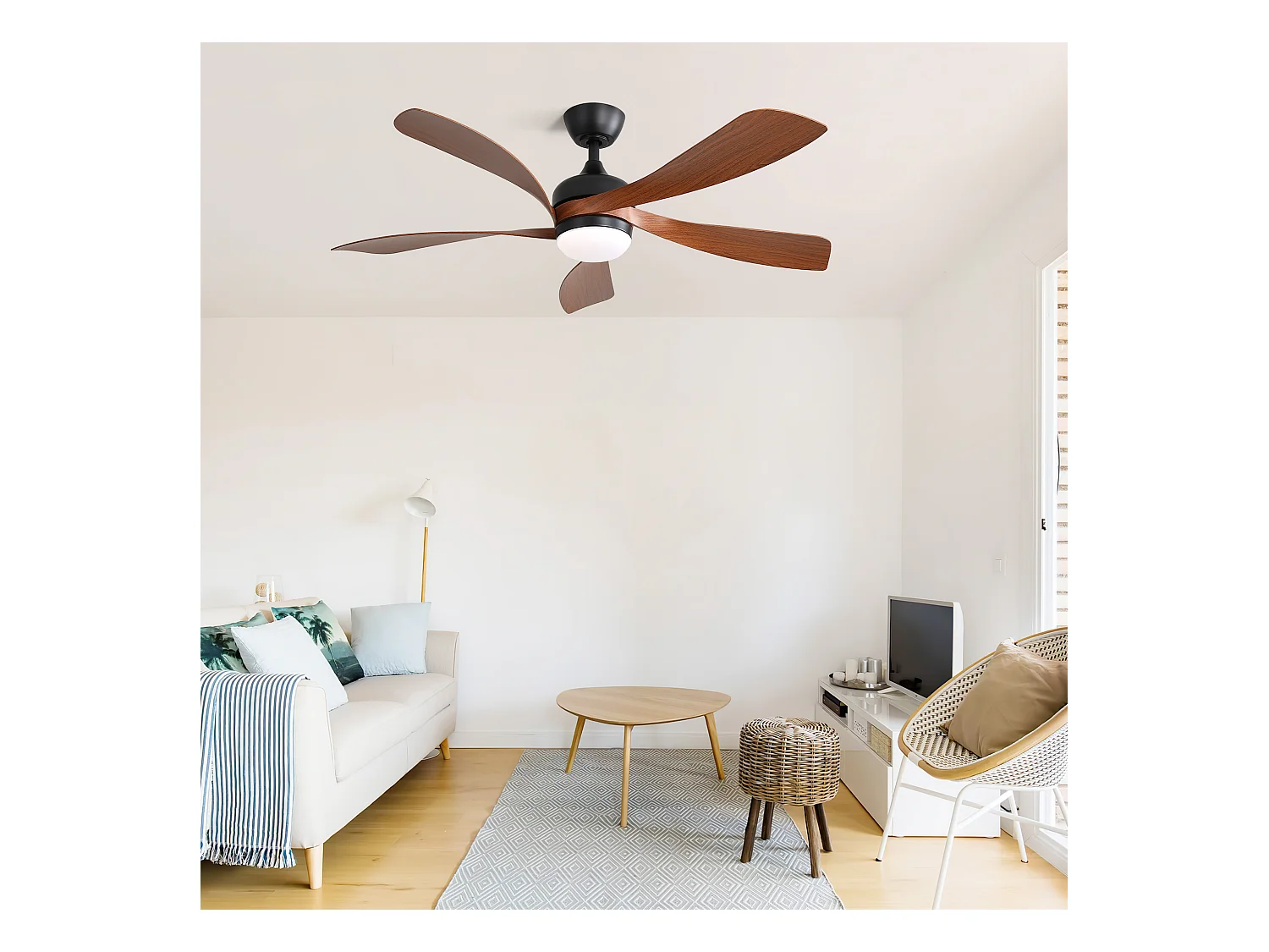 Ventilateur Plafond Moderne 132 cm avec Lumière LED 3CCT – Moteur DC Réversible – Pour Salon, Chambre, Patio