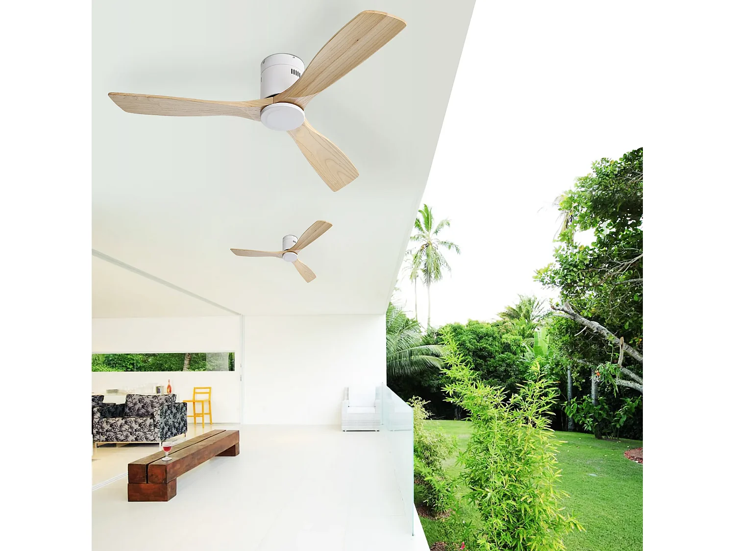 Ventilateur de Plafond Bois 132 cm avec Lumière LED – Moteur DC Réversible Silencieux – Pour Salon, Chambre, Patio