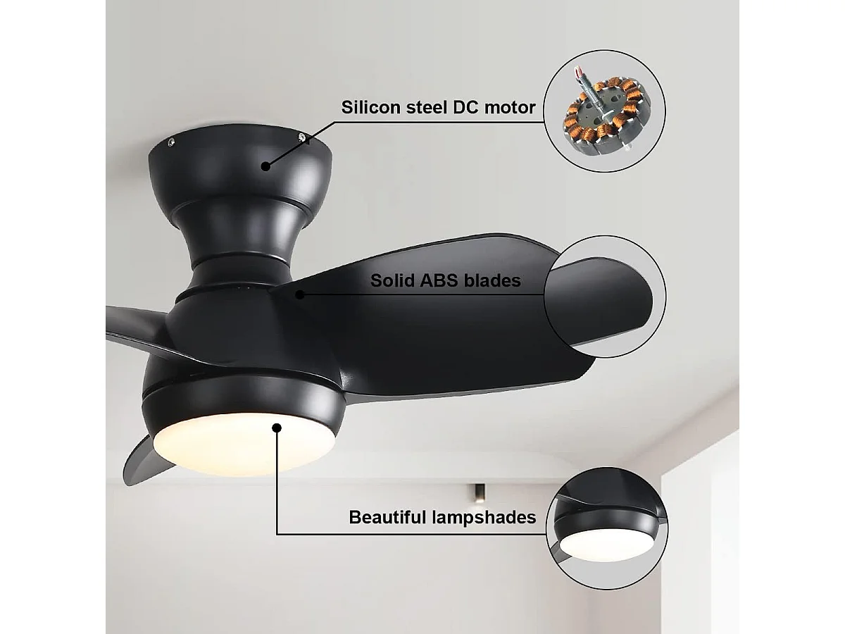 Ventilateur de Plafond Moderne 23 pouces avec Lumière LED 18W 3CCT - Moteur CC Réversible - Ultra-Silencieux - Chambre, Bureau, Salon