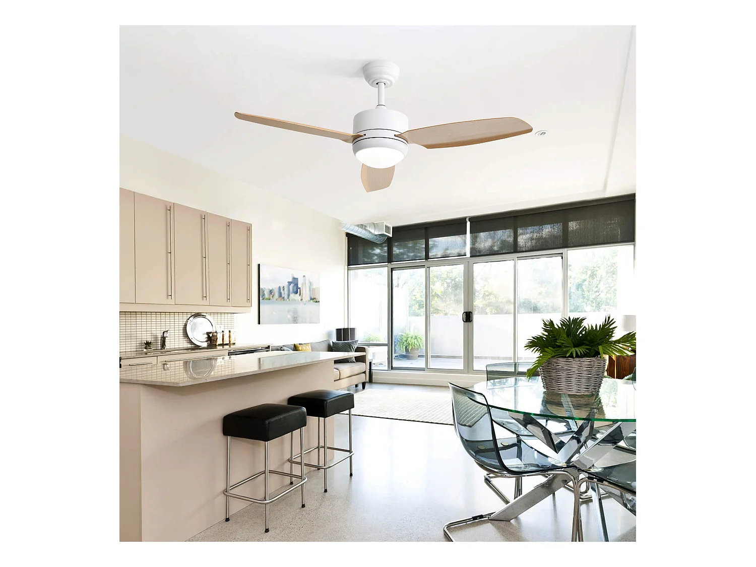 Ventilateur de Plafond Moderne 46 pouces avec Lumière LED 18W 3CCT - Moteur CC Réversible - Télécommande et Minuterie - Pour Salon, Chambre, Bureau