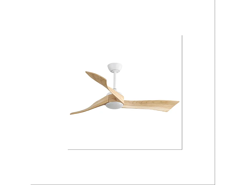 Ventilateur plafond 52" bois massif, moteur CC réversible + télécommande – intérieur/extérieur