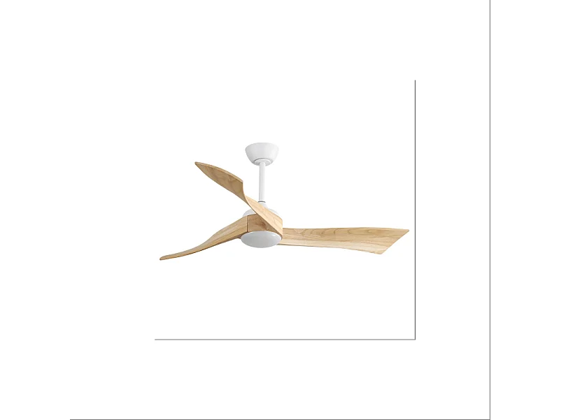 Ventilateur plafond 52" bois massif, moteur CC réversible + télécommande – intérieur/extérieur