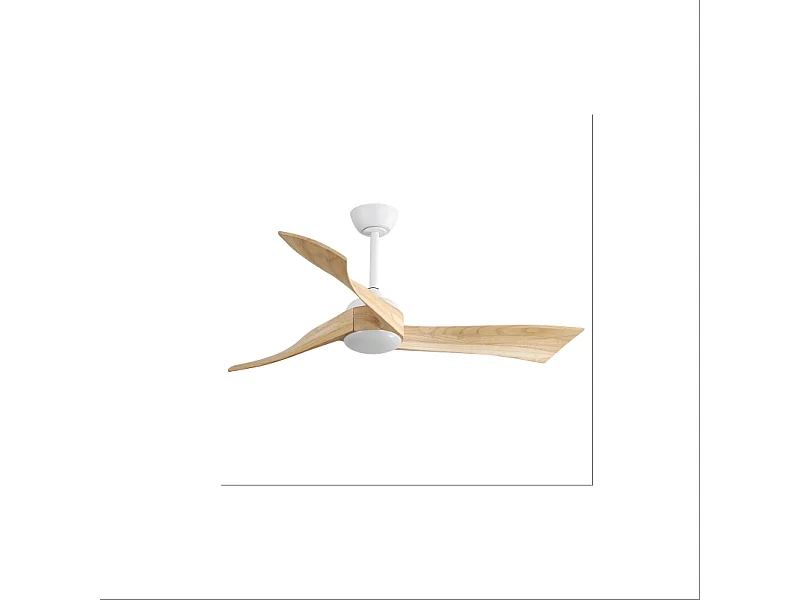 Ventilateur plafond 52" bois massif, moteur CC réversible + télécommande – intérieur/extérieur