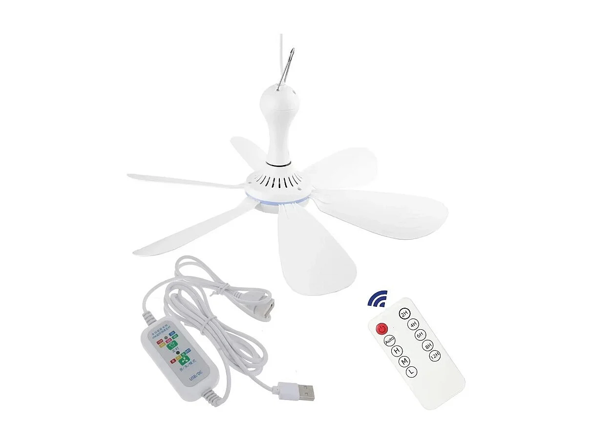 Ventilateur USB silencieux à 6 pales, ventilateur de plafond à 4 vitesses, ventilateur suspendu pour lit de camping avec télécommande