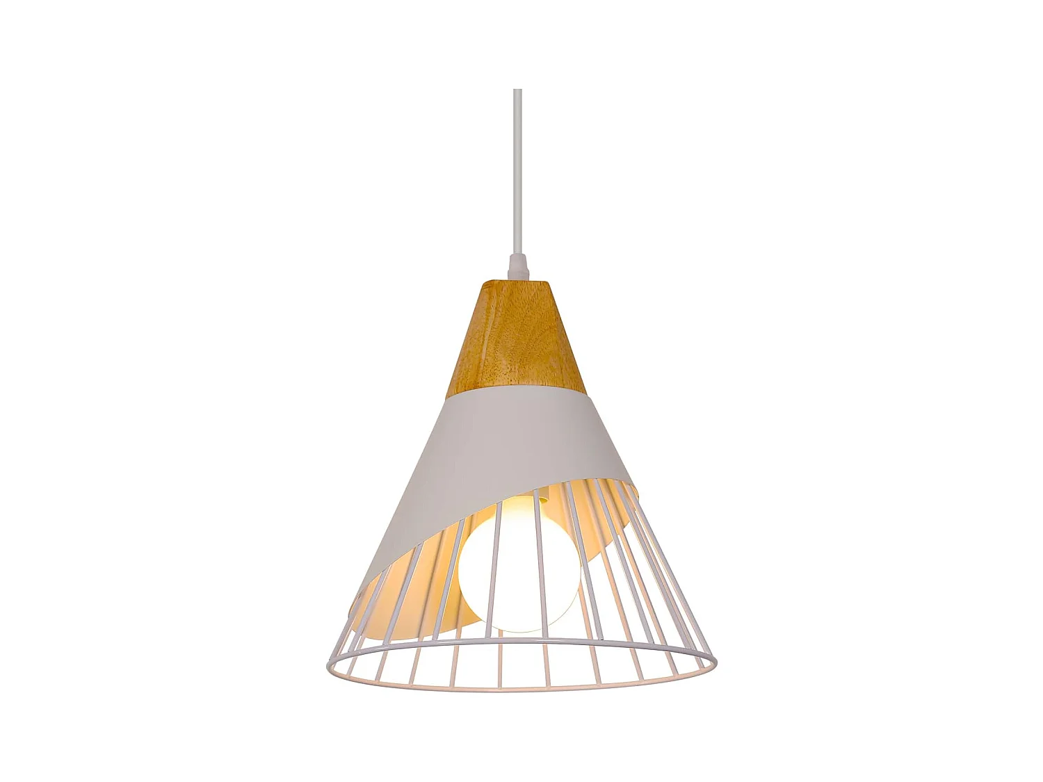 Suspension Luminaire Vintage, Lustre Industrielle en Bois E27, Lampe Plafonnier Cage en Métal pour Restaurant Cuisine Salon Couloir Dia 25cm Blanc