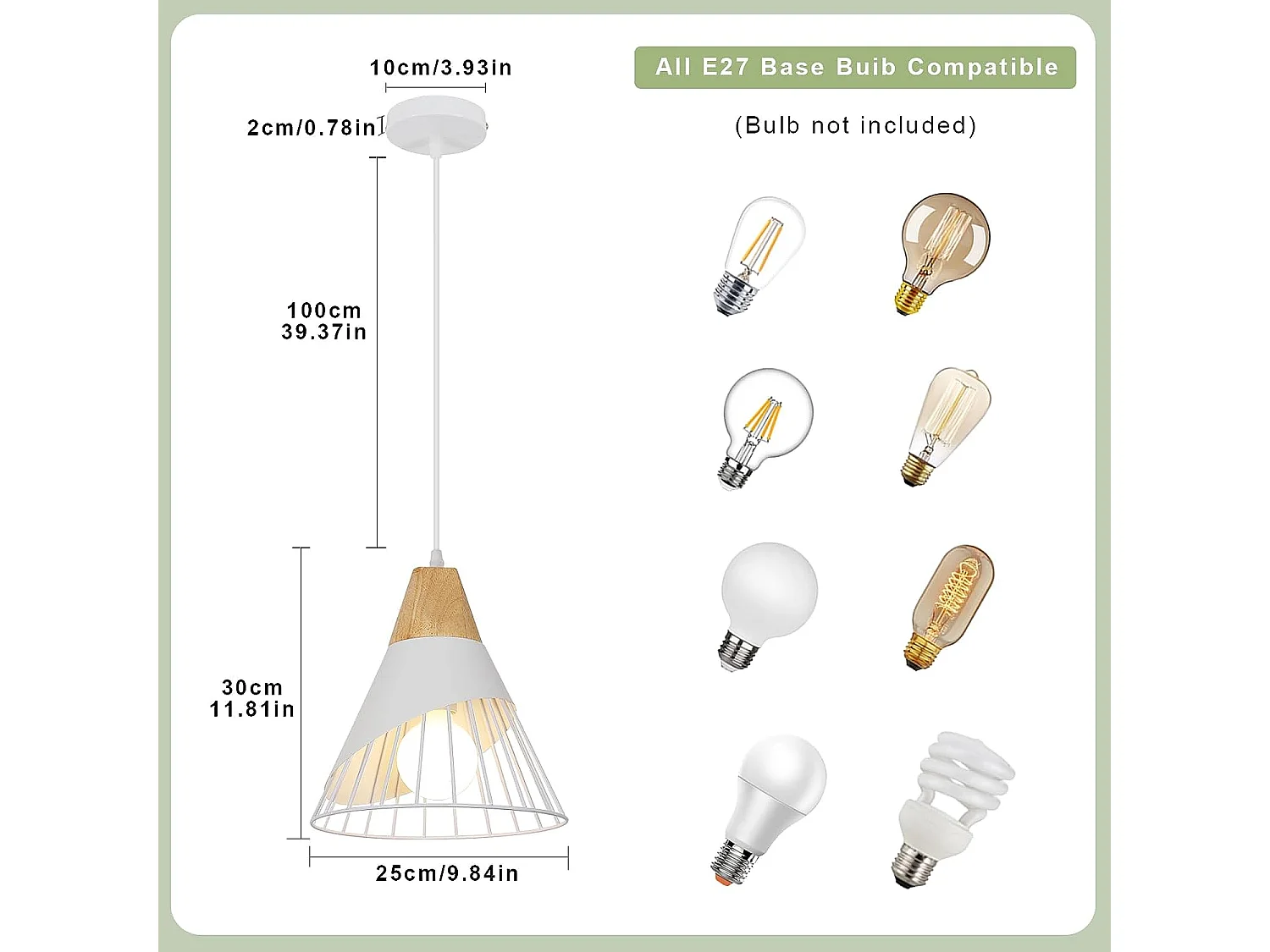 Suspension Luminaire Vintage, Lustre Industrielle en Bois E27, Lampe Plafonnier Cage en Métal pour Restaurant Cuisine Salon Couloir Dia 25cm Blanc