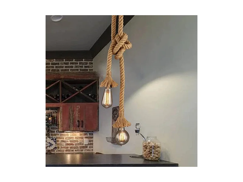 Lustre industriel, lustre en corde de chanvre, plafonnier créatif de salon de restaurant d'hôtel 2M [Classe énergétique E]