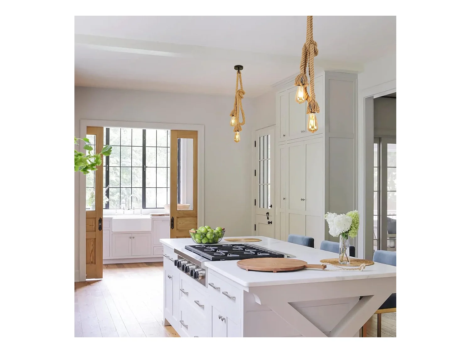 Lustre industriel, lustre en corde de chanvre, plafonnier créatif de salon de restaurant d'hôtel 2M [Classe énergétique E]