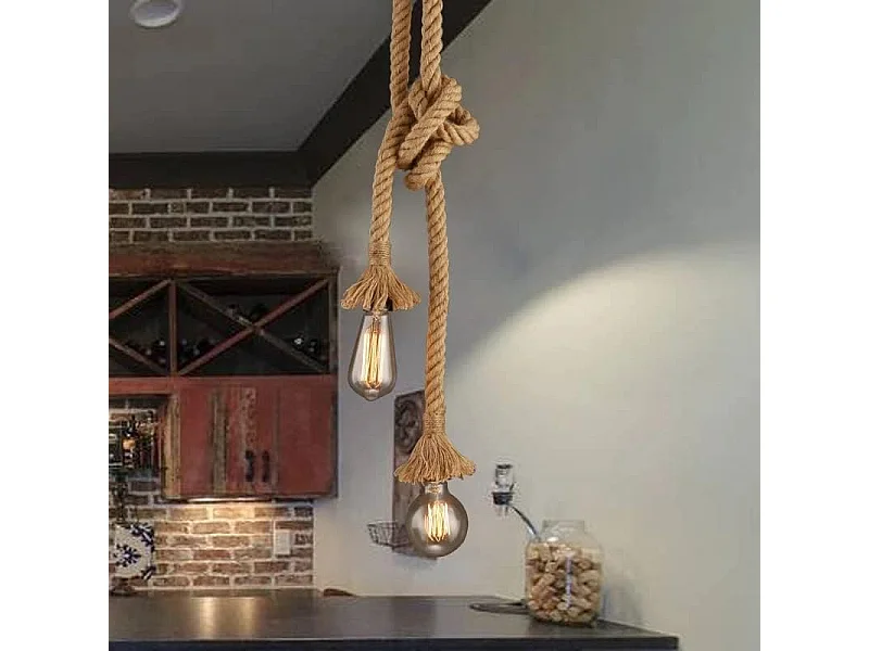Lustre industriel, lustre en corde de chanvre, plafonnier créatif de salon de restaurant d'hôtel 2M [Classe énergétique E]