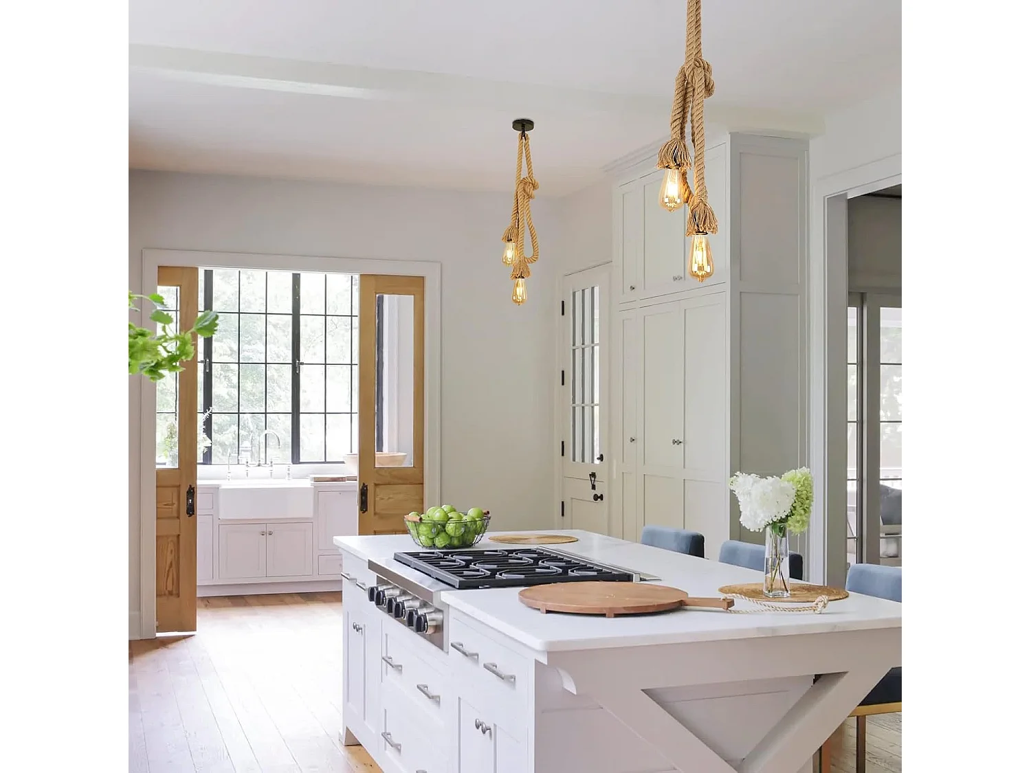 Lustre industriel, lustre en corde de chanvre, plafonnier créatif de salon de restaurant d'hôtel 2M [Classe énergétique E]