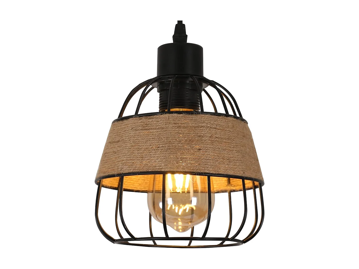 Suspension Luminaire Rétro,Lustre Plafonnier Industriel,Luminaire Abat-jour Cage en Métal et Corde,Plafond pour Chambre 16CM Noir(E27,Sans Ampoule)