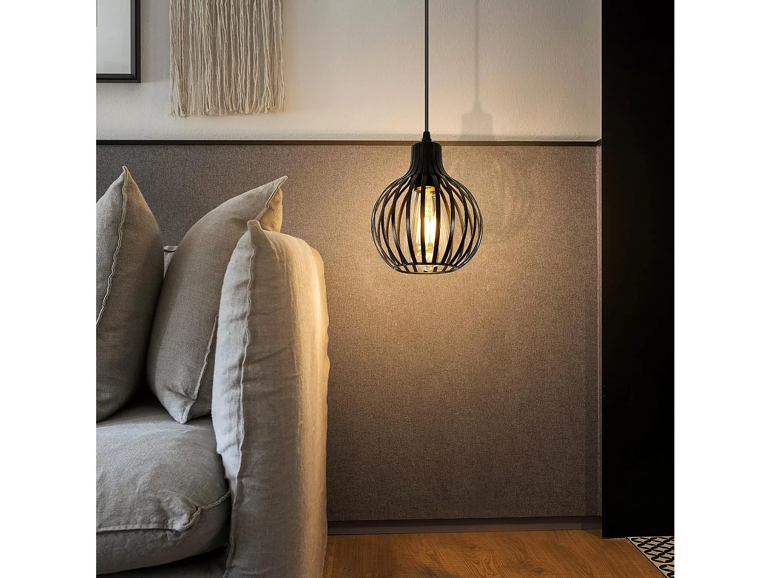 Lustre Plafonnier Suspension Industrielle Rétro Vintage E27 Noir Éclairage Abat-jour Métal en Forme de Cage pour Cuisines Balcons