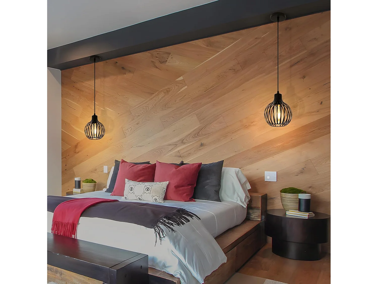 Lustre Plafonnier Suspension Industrielle Rétro Vintage E27 Noir Éclairage Abat-jour Métal en Forme de Cage pour Cuisines Balcons