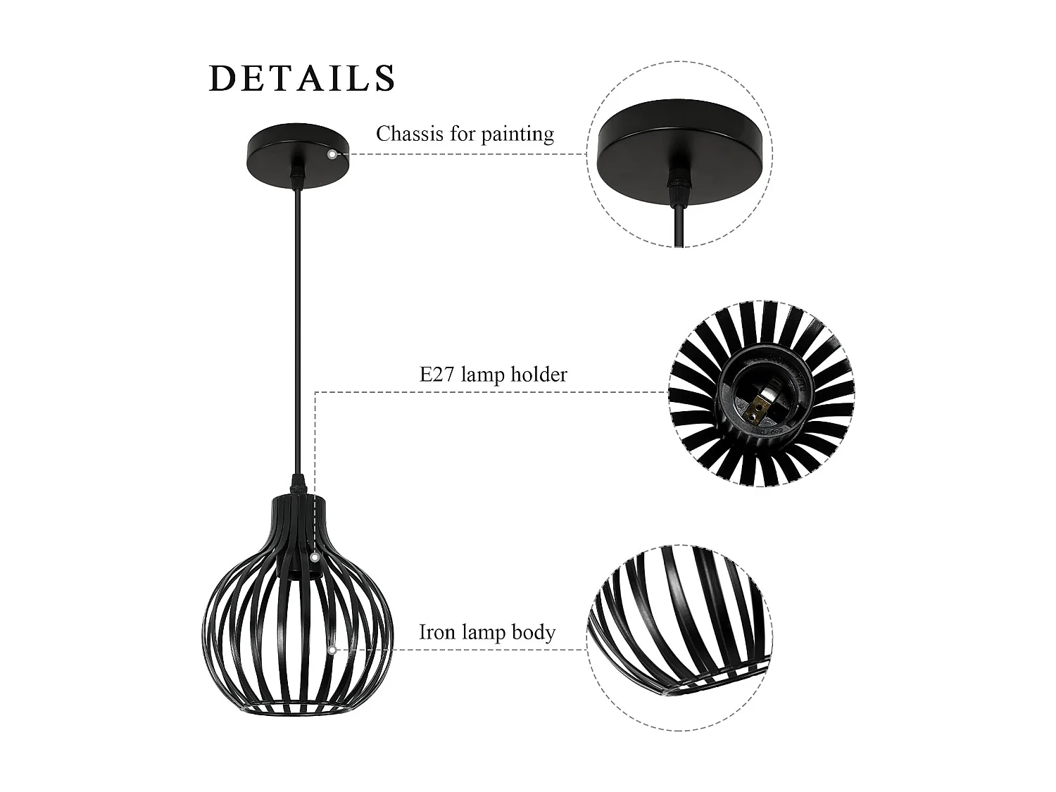 Lustre Plafonnier Suspension Industrielle Rétro Vintage E27 Noir Éclairage Abat-jour Métal en Forme de Cage pour Cuisines Balcons