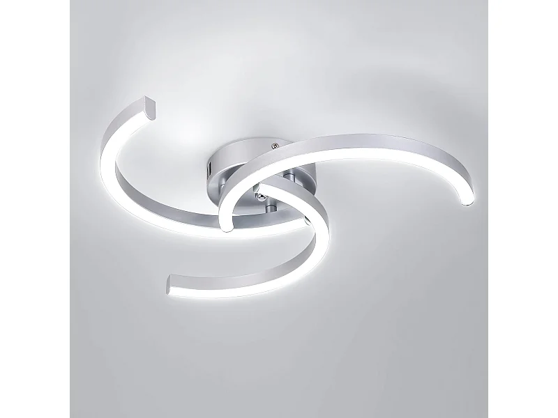 Plafonniers LED Moderne, argenté, Trois à tubes incurvés, 52*7cm,lumière blanche 6500K 24W