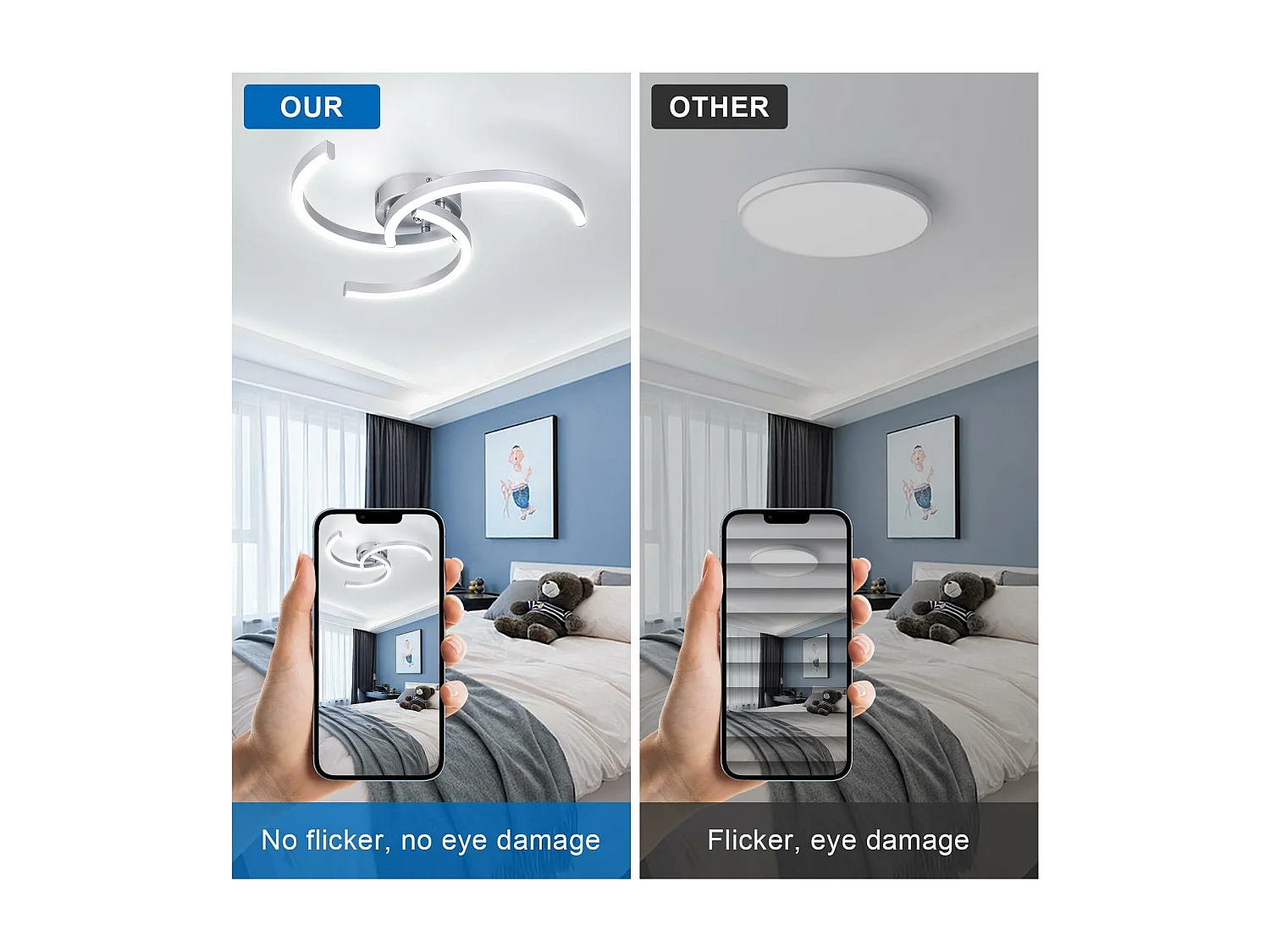 Plafonniers LED Moderne, argenté, Trois à tubes incurvés, 52*7cm,lumière blanche 6500K 24W