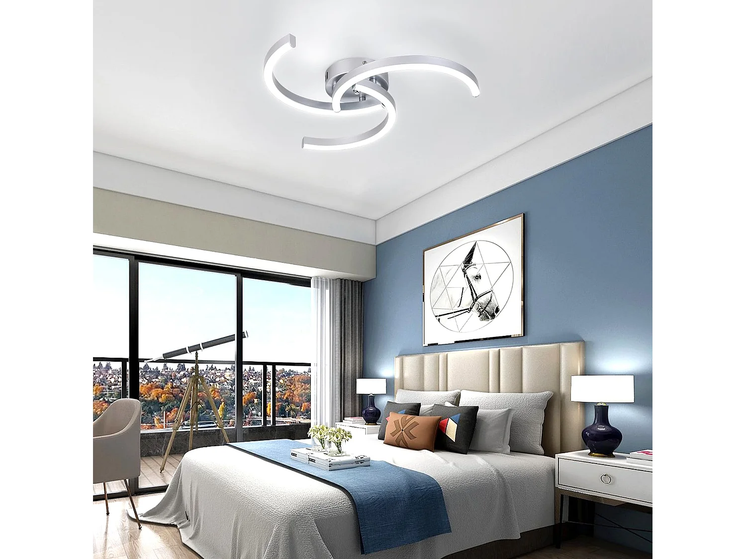 Plafonniers LED Moderne, argenté, Trois à tubes incurvés, 52*7cm,lumière blanche 6500K 24W