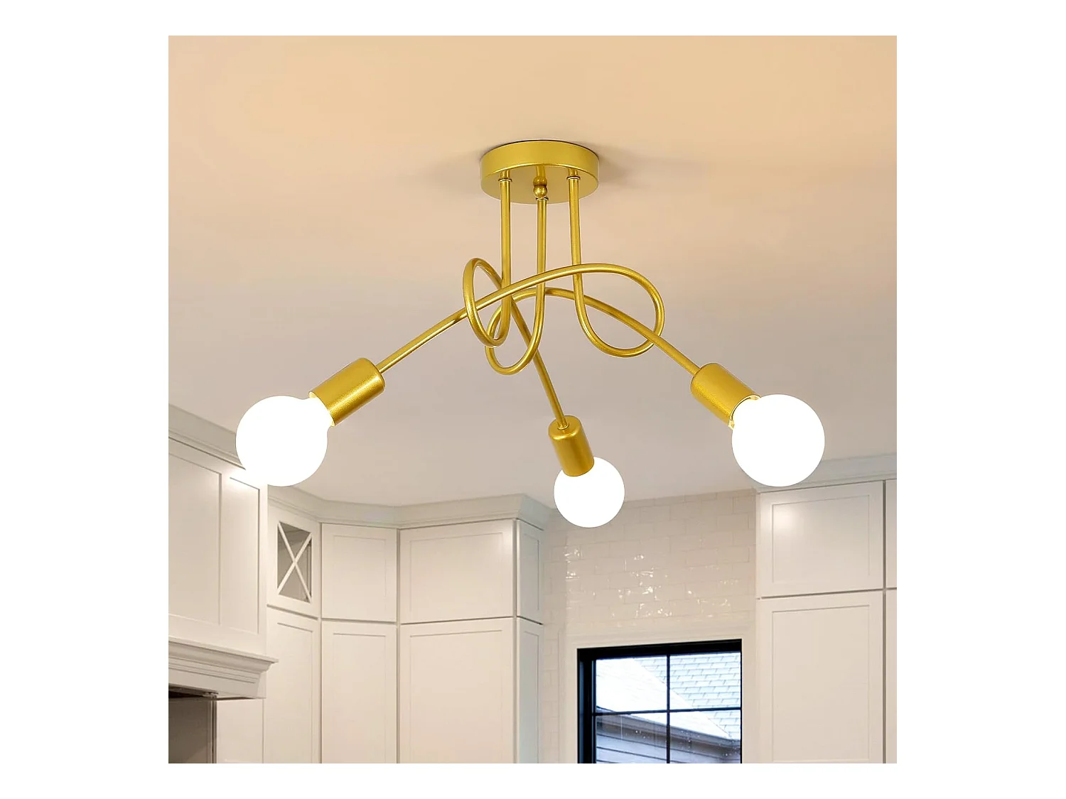 Lustre Chambre à Coucher en Or Plafonnier Industriel E27 3 lumières Vintage en fer pour Salon Cuisine Salle à Manger (Ampoule non incluse)