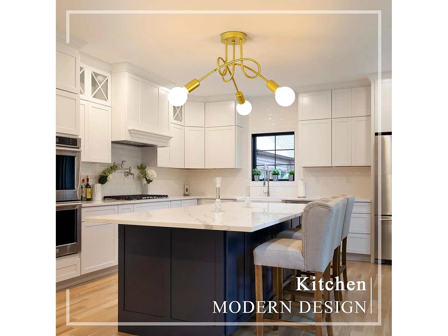 Lustre Chambre à Coucher en Or Plafonnier Industriel E27 3 lumières Vintage en fer pour Salon Cuisine Salle à Manger (Ampoule non incluse)