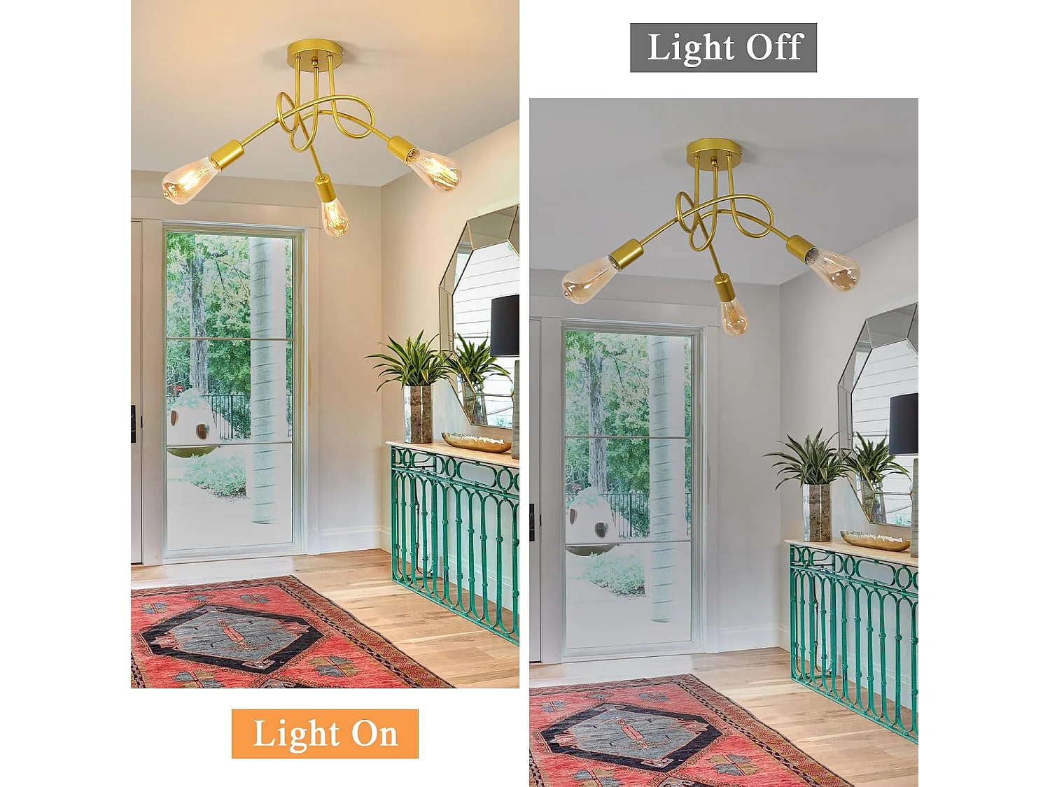 Lustre Chambre à Coucher en Or Plafonnier Industriel E27 3 lumières Vintage en fer pour Salon Cuisine Salle à Manger (Ampoule non incluse)