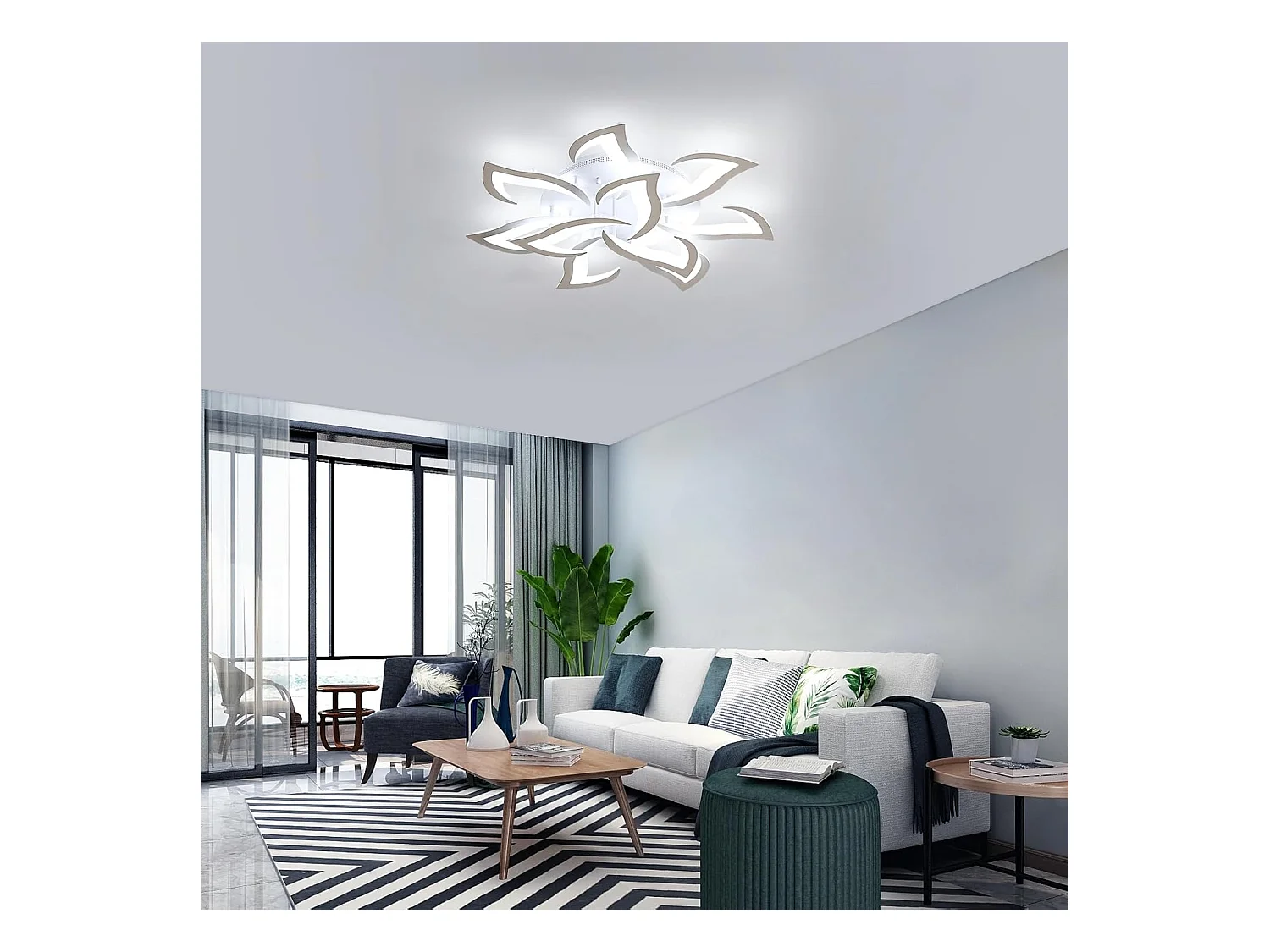 Plafonnier Led Moderne 84W à 10 Têtes,Lustre Salon Blanc en Forme de Fleur,Luminaire Plafonnier Design en Fer et Acrylique,Plafonniere Led 6500K