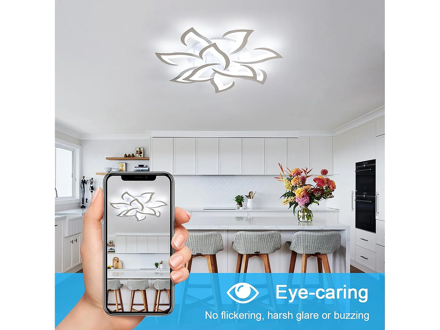 Plafonnier Led Moderne 84W à 10 Têtes,Lustre Salon Blanc en Forme de Fleur,Luminaire Plafonnier Design en Fer et Acrylique,Plafonniere Led 6500K