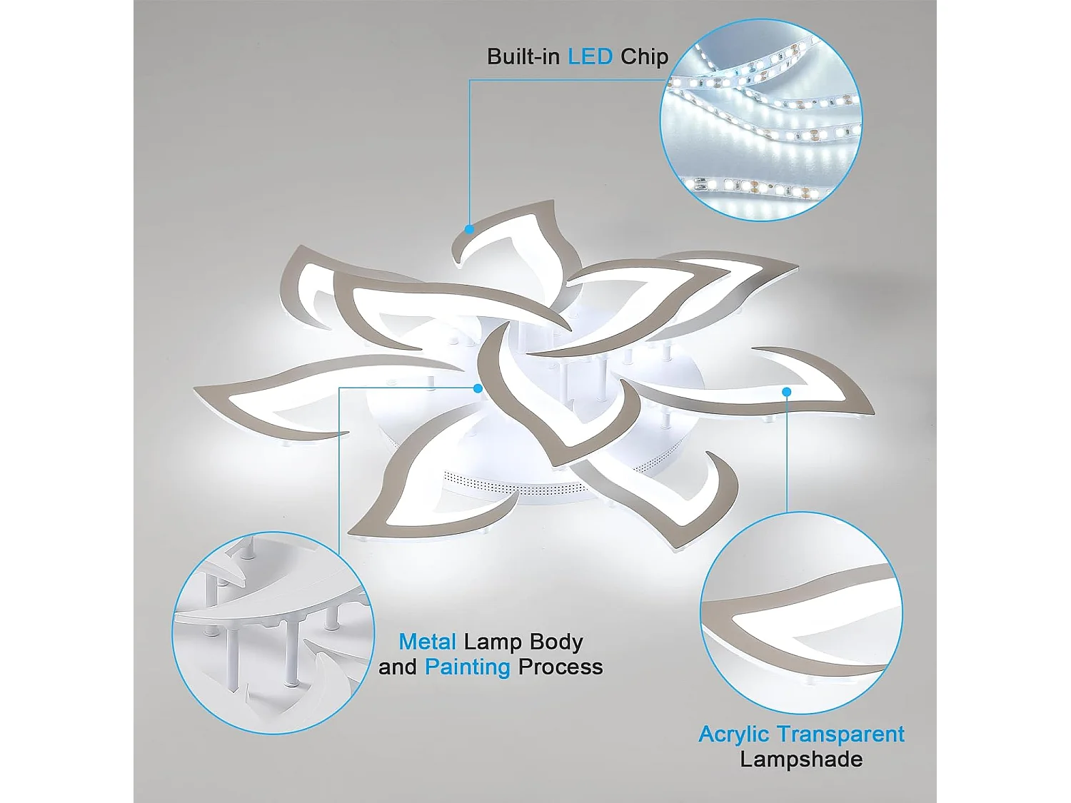 Plafonnier Led Moderne 84W à 10 Têtes,Lustre Salon Blanc en Forme de Fleur,Luminaire Plafonnier Design en Fer et Acrylique,Plafonniere Led 6500K