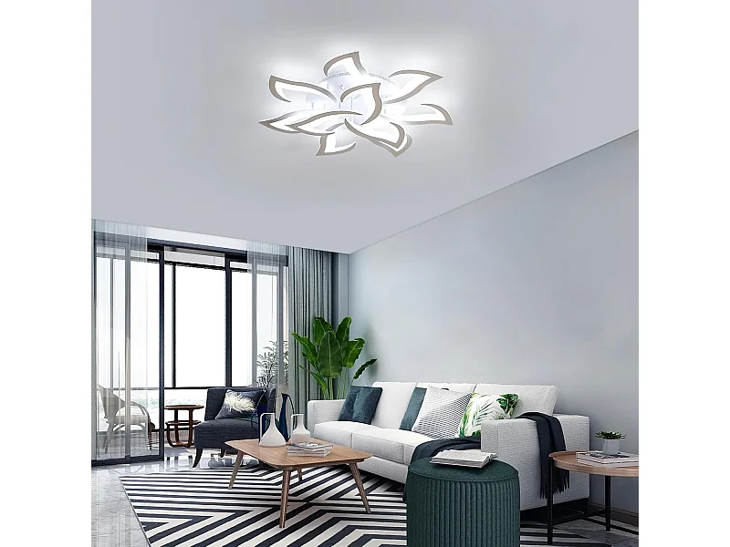 Plafonnier Led Moderne 84W à 10 Têtes,Lustre Salon Blanc en Forme de Fleur,Luminaire Plafonnier Design en Fer et Acrylique,Plafonniere Led 6500K