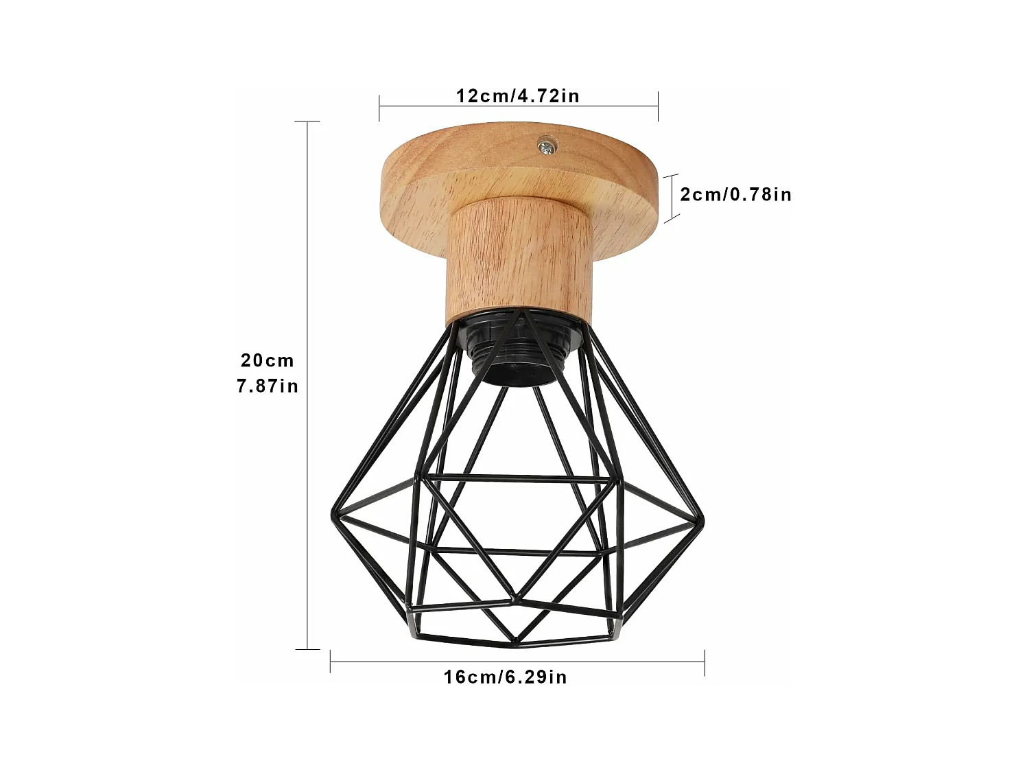 Plafonnier Industriel Bois, E27 Plafonnier Couloir, 16CM Vintage Luminaire Métal Cage pour Entrée, Salon, Porche,Salle à Manger(Ampoule Non Incluse)