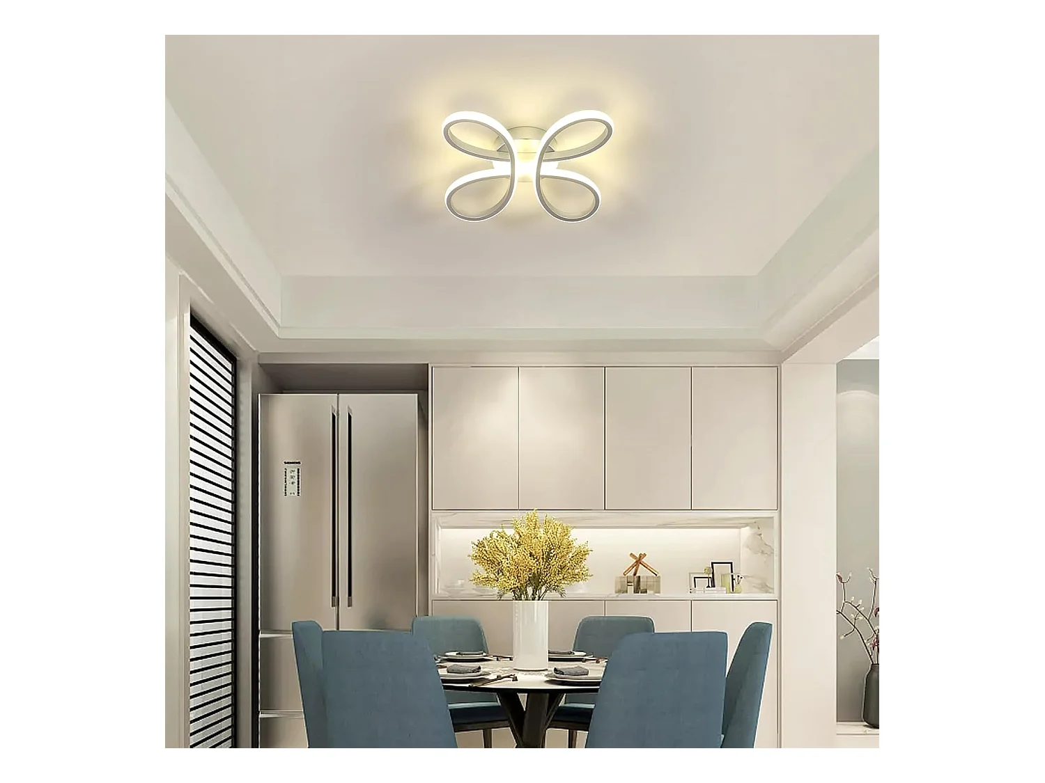 Plafonnier LED,Formes de Fleurs Lampe de Plafond LED 30W 3500LM,Luminaire Plafonnier Argenté,Salle à Manger Cuisine,Lumière Neutre 4500K,Dia 30cm