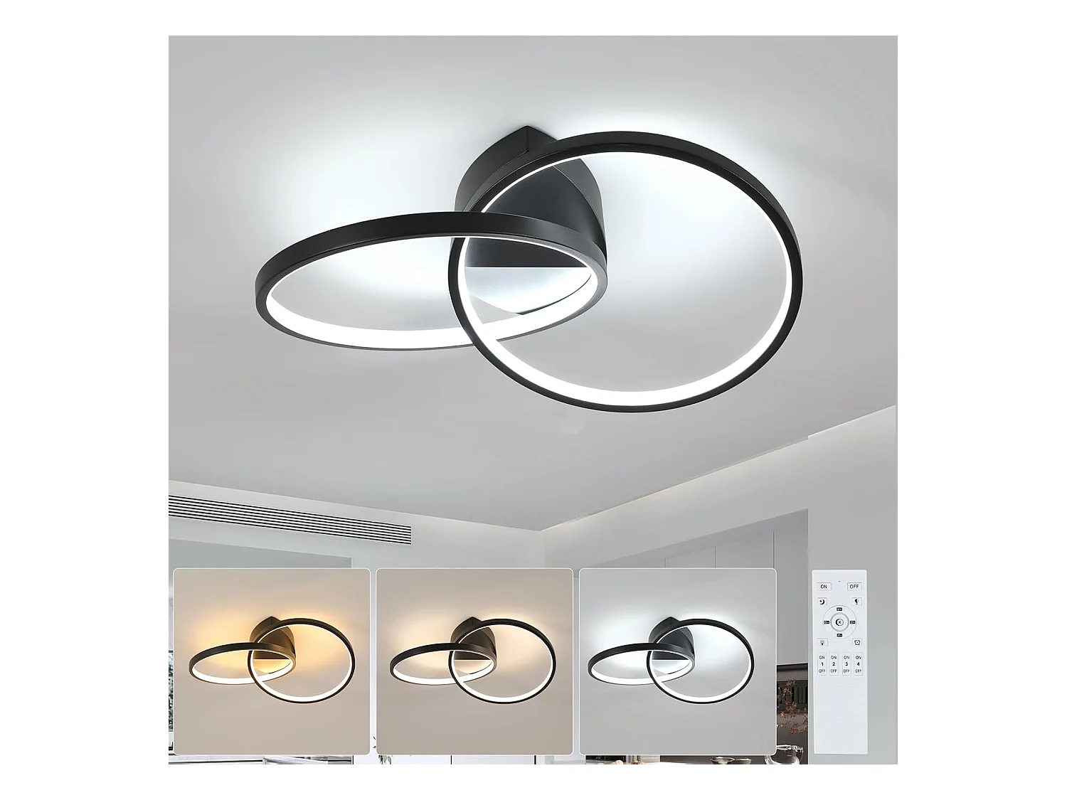 Led Ceiling Lights, Modern Ceiling Lighting with Remote Control,Dimmable Light Fittings,Office-23W,Black，Aluminum,54CM,3000K-6500k
