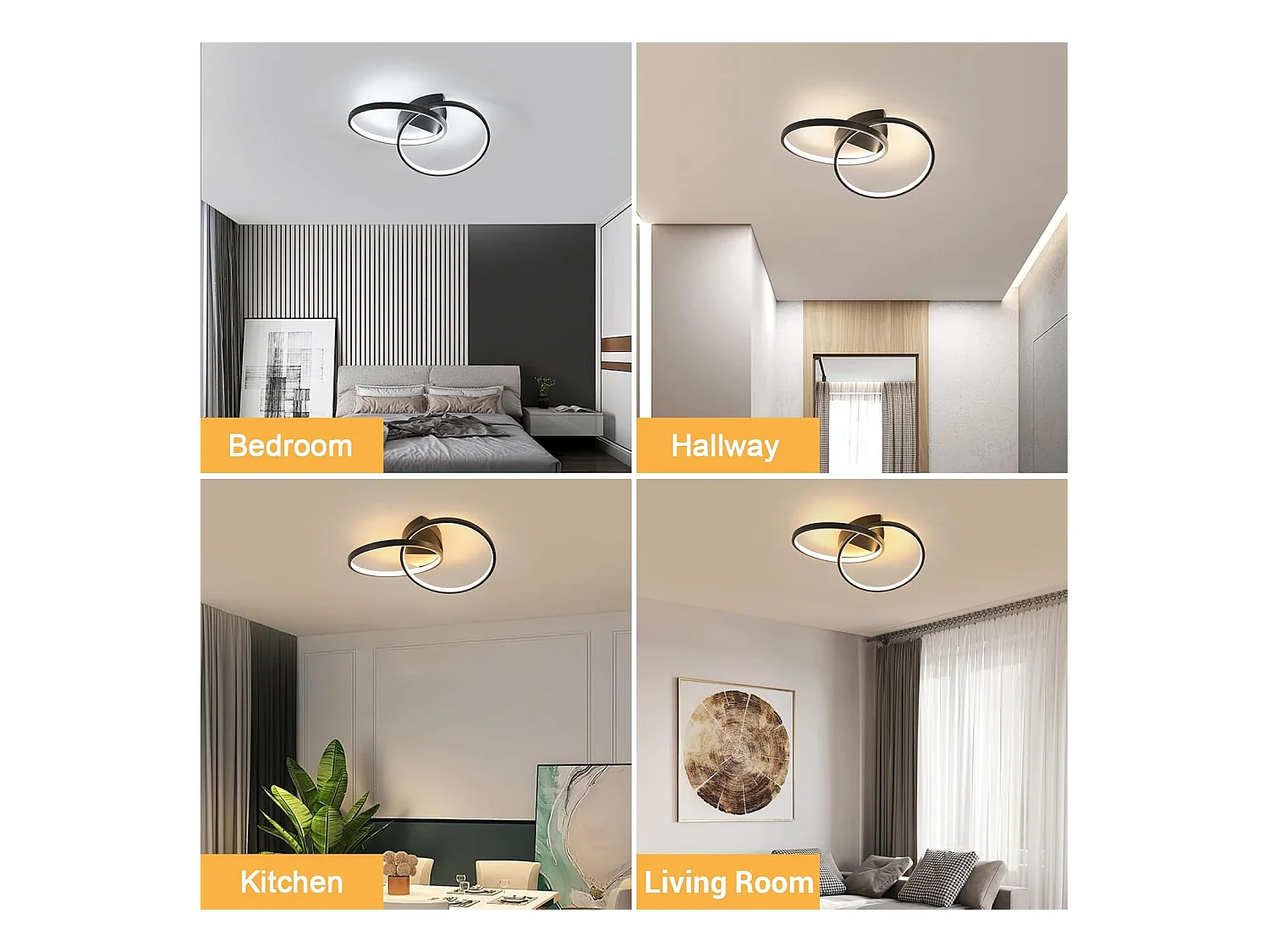 Led Ceiling Lights, Modern Ceiling Lighting with Remote Control,Dimmable Light Fittings,Office-23W,Black，Aluminum,54CM,3000K-6500k