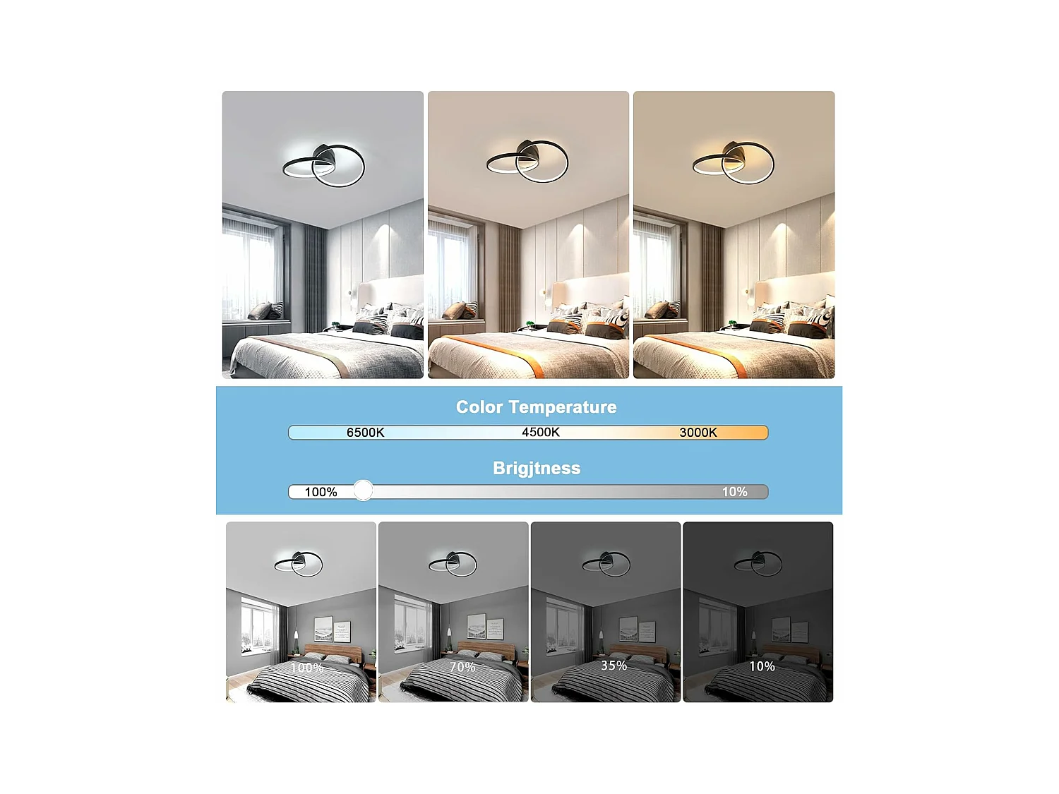 Led Ceiling Lights, Modern Ceiling Lighting with Remote Control,Dimmable Light Fittings,Office-23W,Black，Aluminum,54CM,3000K-6500k
