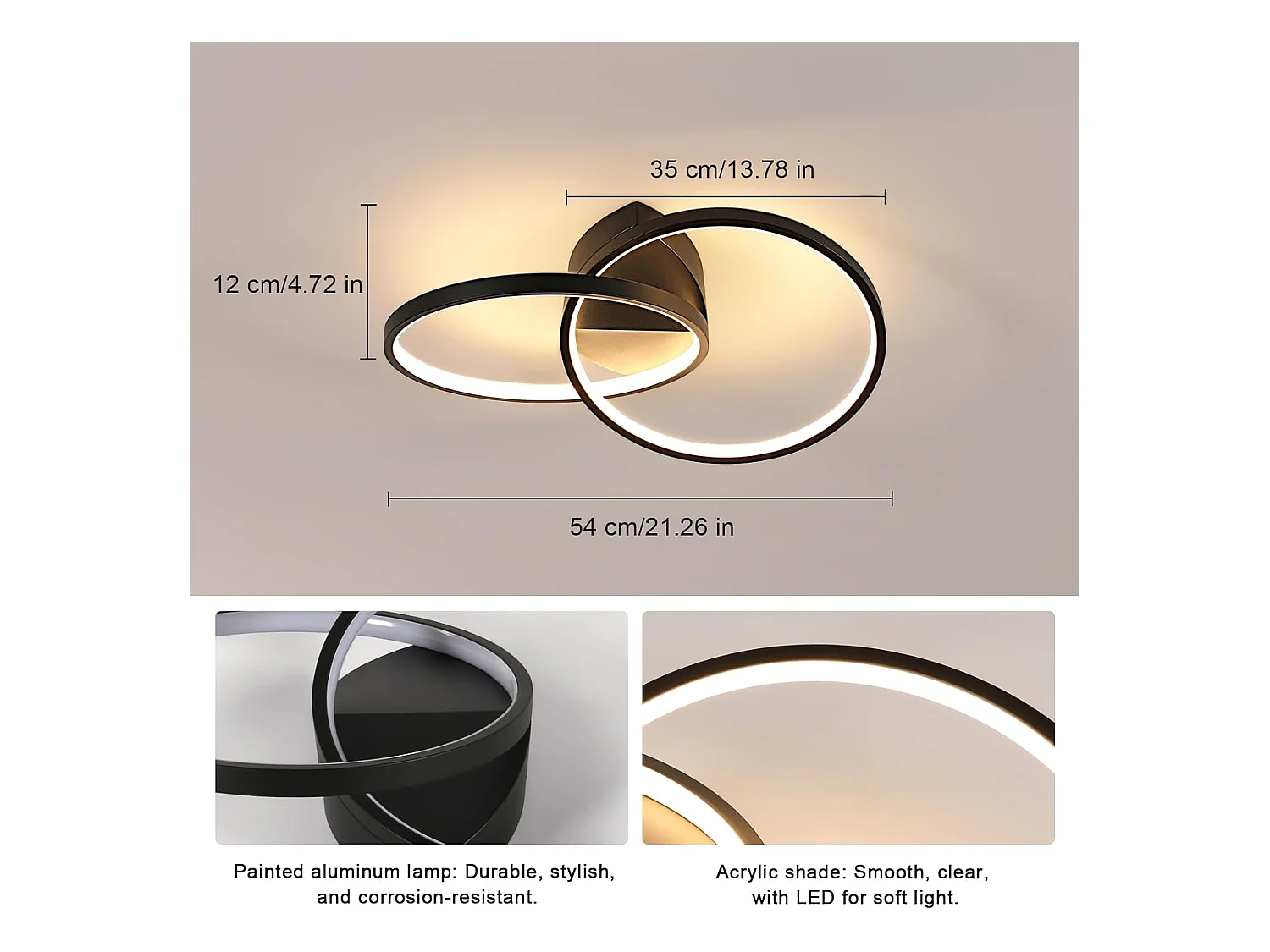 Led Ceiling Lights, Modern Ceiling Lighting with Remote Control,Dimmable Light Fittings,Office-23W,Black，Aluminum,54CM,3000K-6500k