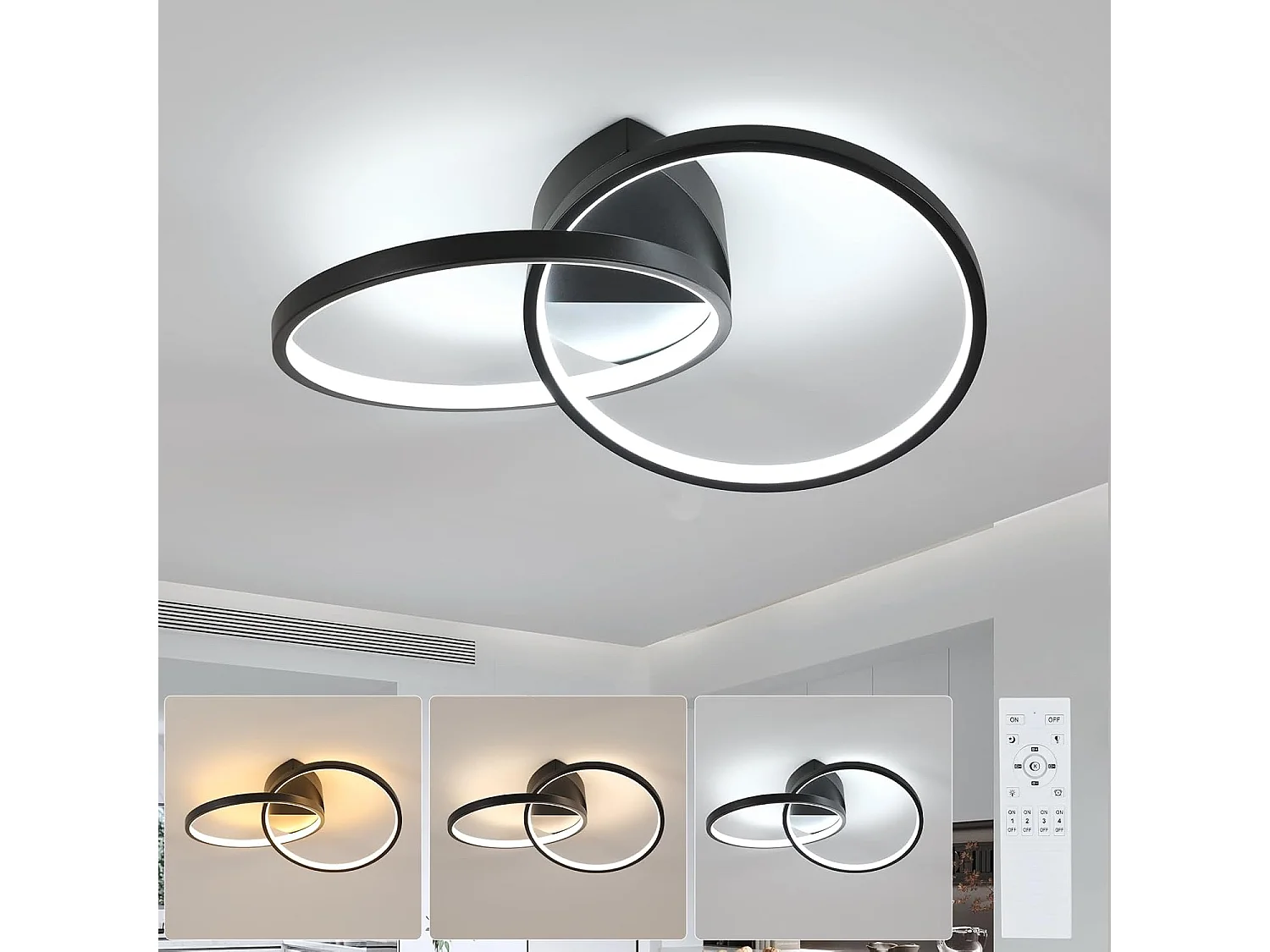 Led Ceiling Lights, Modern Ceiling Lighting with Remote Control,Dimmable Light Fittings,Office-23W,Black，Aluminum,54CM,3000K-6500k