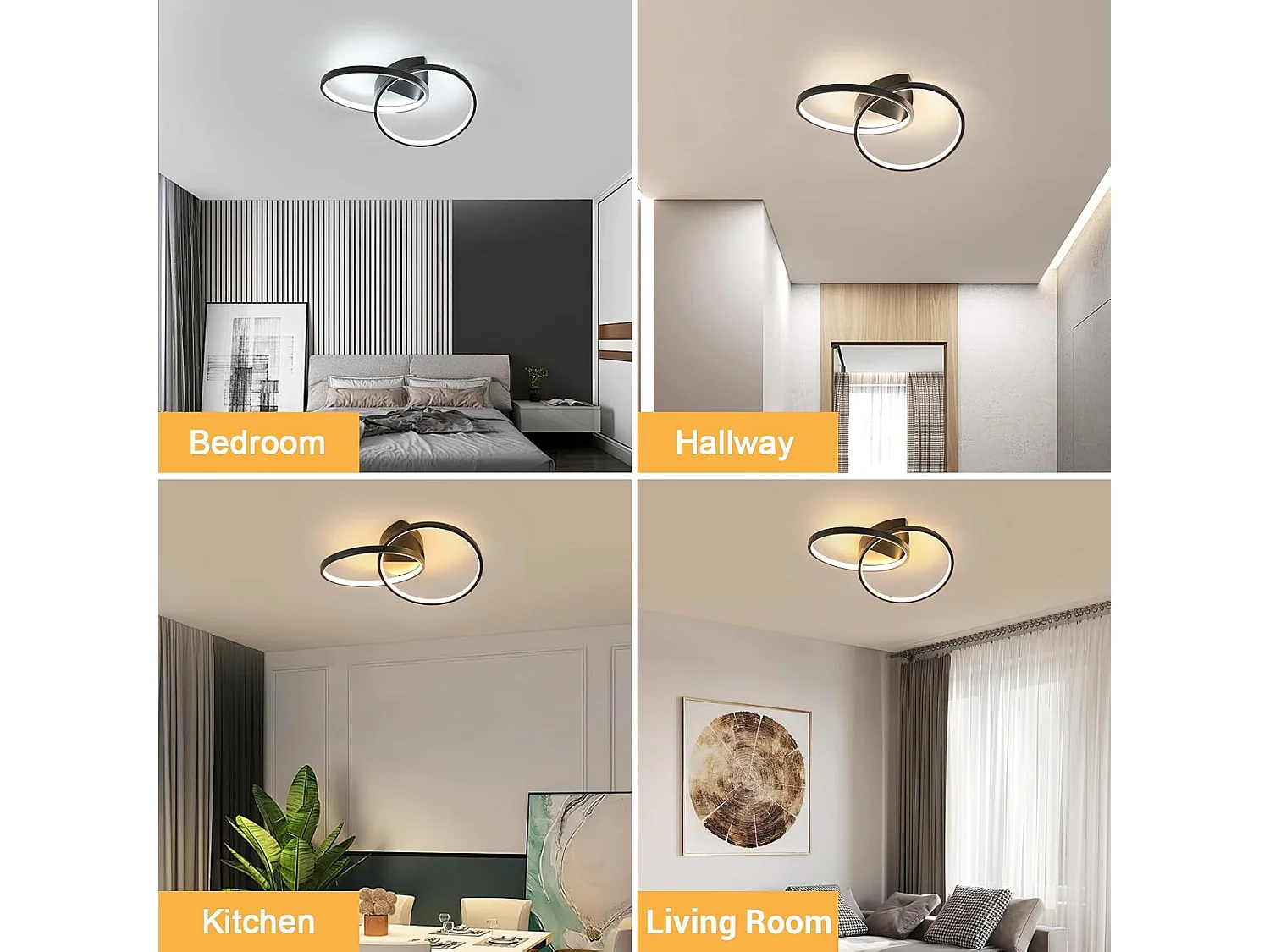 Led Ceiling Lights, Modern Ceiling Lighting with Remote Control,Dimmable Light Fittings,Office-23W,Black，Aluminum,54CM,3000K-6500k