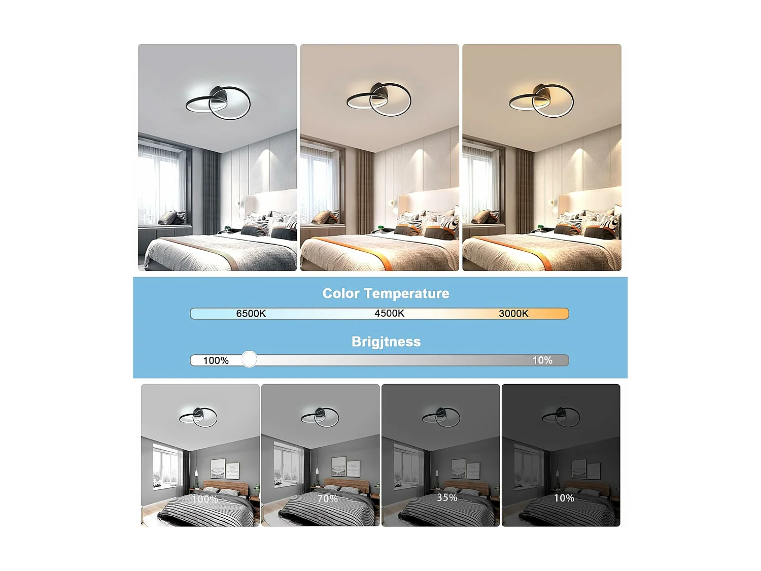 Led Ceiling Lights, Modern Ceiling Lighting with Remote Control,Dimmable Light Fittings,Office-23W,Black，Aluminum,54CM,3000K-6500k