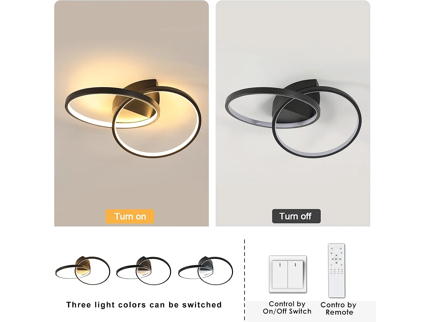 Led Ceiling Lights, Modern Ceiling Lighting with Remote Control,Dimmable Light Fittings,Office-23W,Black，Aluminum,54CM,3000K-6500k