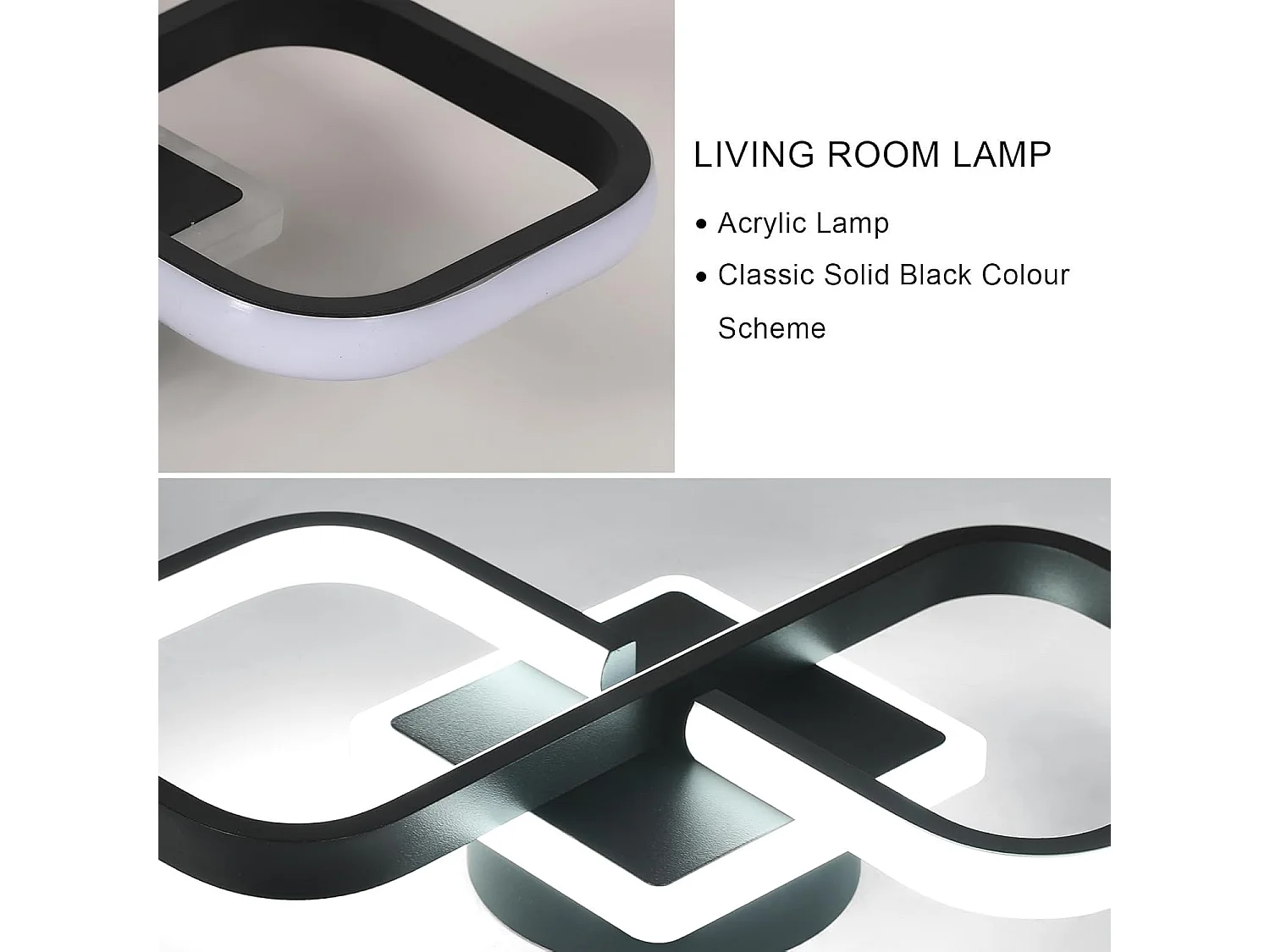 Plafonnier LED Moderne Salon,36W 4050LM 40.5CM Lampe de Plafond LED Noir,Acrylique Éclairage de Plafond LED pour Chambre à Coucher,Blanc Froid 6500K