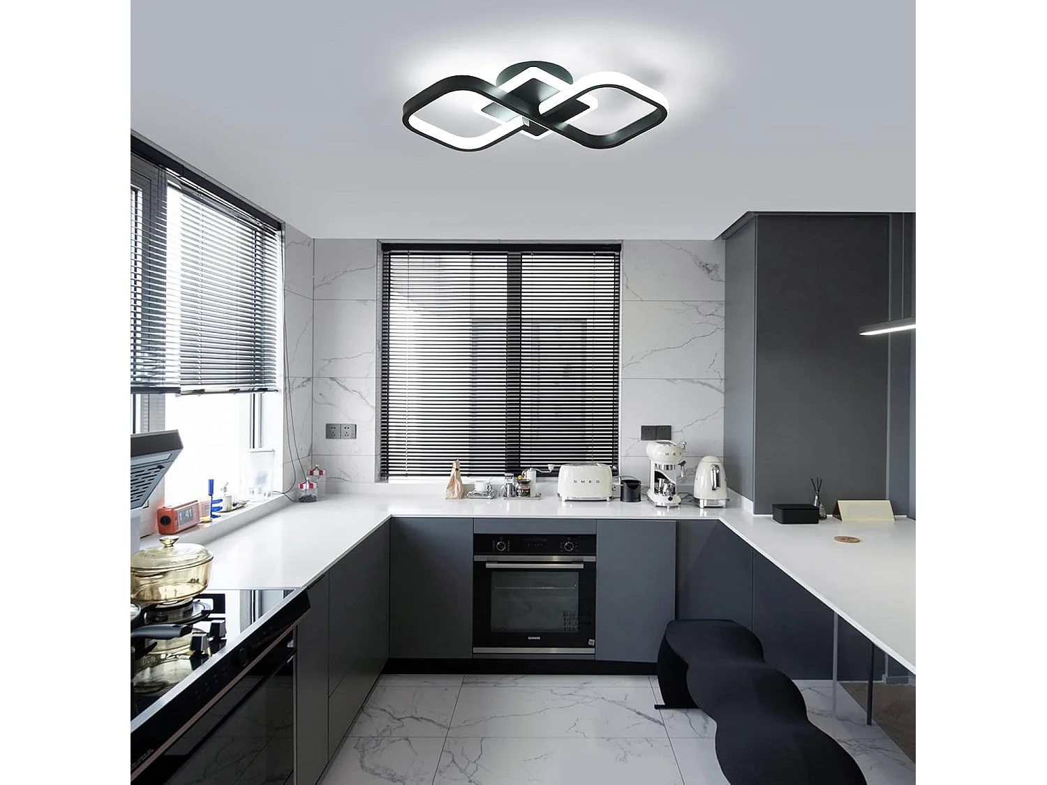 Plafonnier LED Moderne Salon,36W 4050LM 40.5CM Lampe de Plafond LED Noir,Acrylique Éclairage de Plafond LED pour Chambre à Coucher,Blanc Froid 6500K