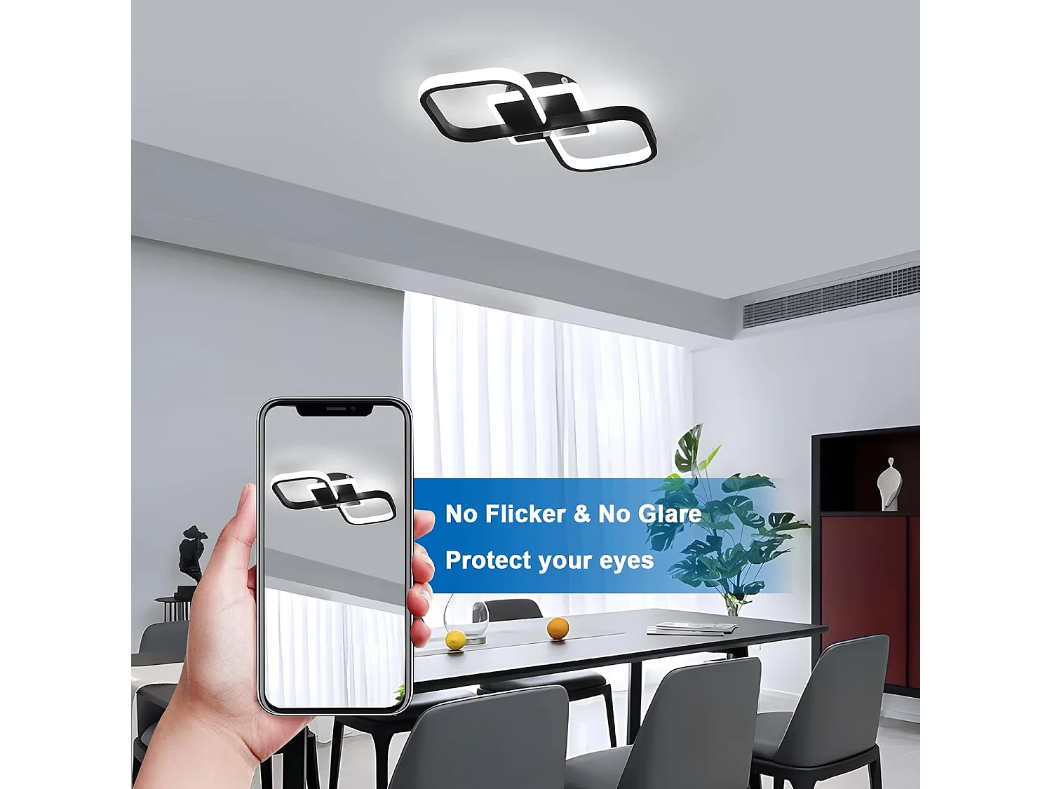 Plafonnier LED Moderne Salon,36W 4050LM 40.5CM Lampe de Plafond LED Noir,Acrylique Éclairage de Plafond LED pour Chambre à Coucher,Blanc Froid 6500K