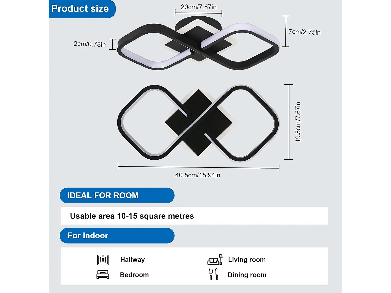 Plafonnier LED Moderne Salon,36W 4050LM 40.5CM Lampe de Plafond LED Noir,Acrylique Éclairage de Plafond LED pour Chambre à Coucher,Blanc Froid 6500K