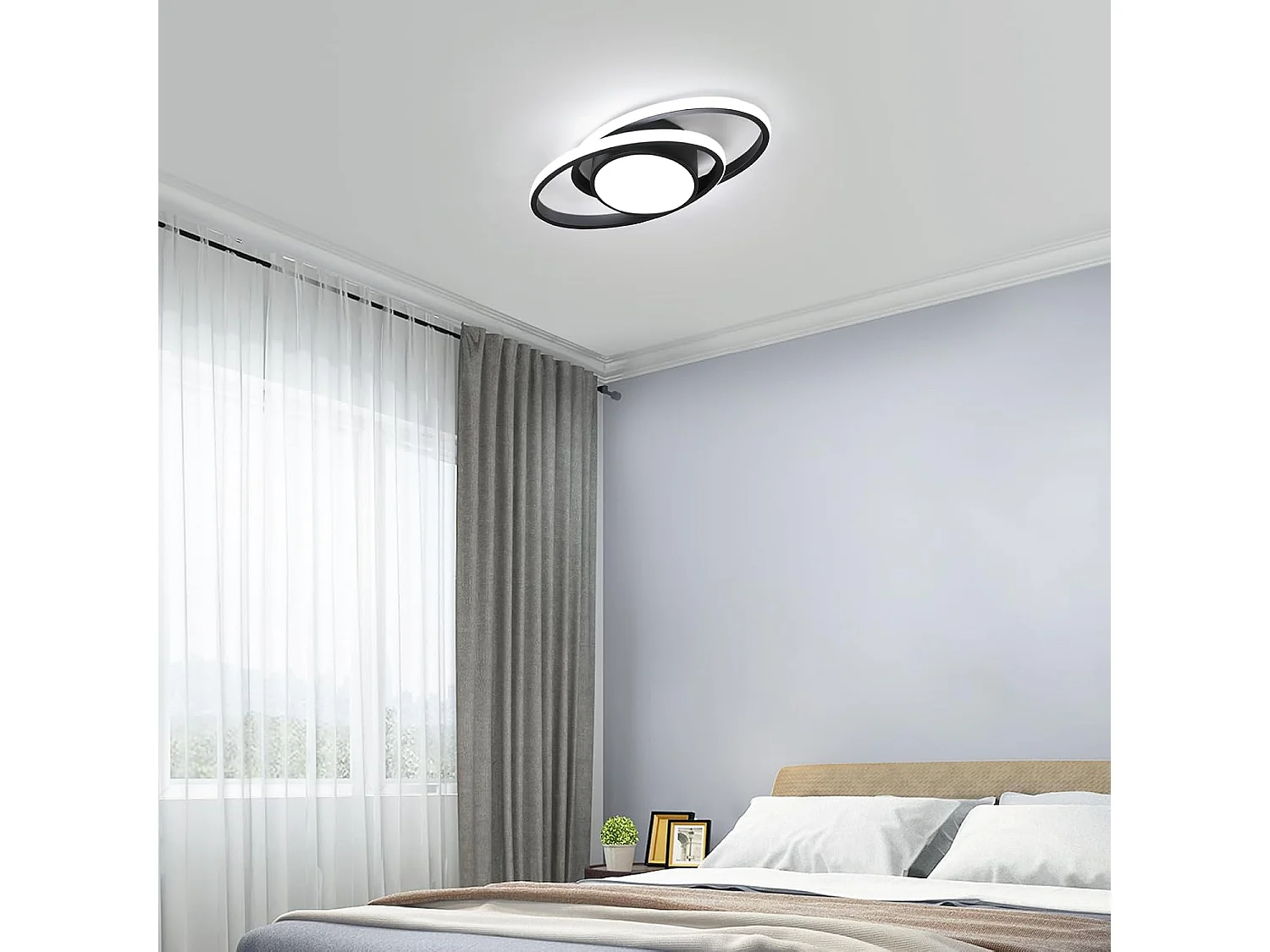 Haobosic Plafonnier LED double cercle aluminium 39W blanc froid, forme ovale, finition noir, 38.5cm