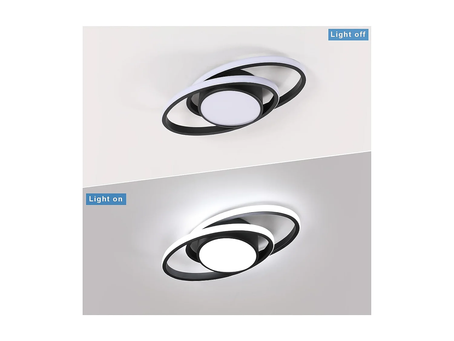 Haobosic Plafonnier LED double cercle aluminium 39W blanc froid, forme ovale, finition noir, 38.5cm