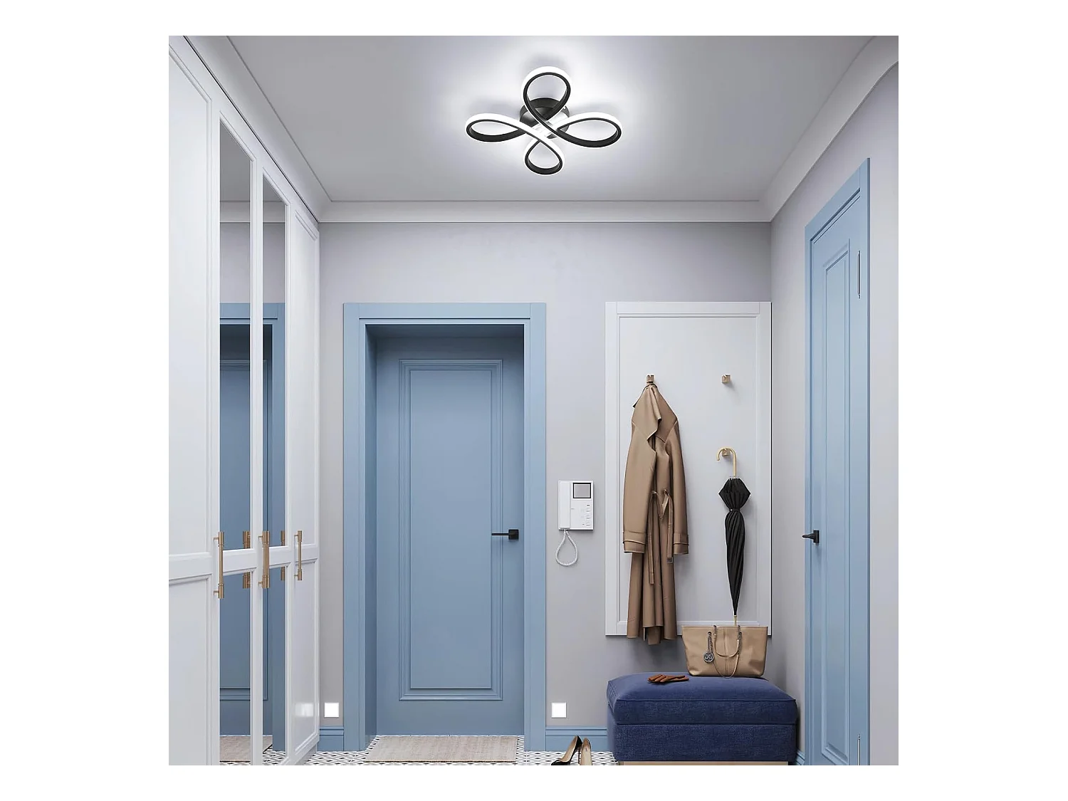 Plafonnier moderne à fleurs - Suspension noire, petit plafonnier 3 couleurs pour chambre, salon, cuisine, couloir, salle de bain, véranda